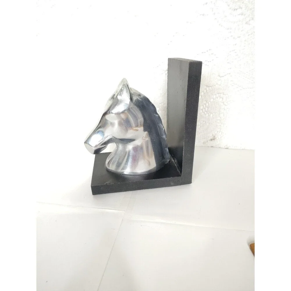 Horse head book end only 1 pc 6 3/4 inches aluminum and wood